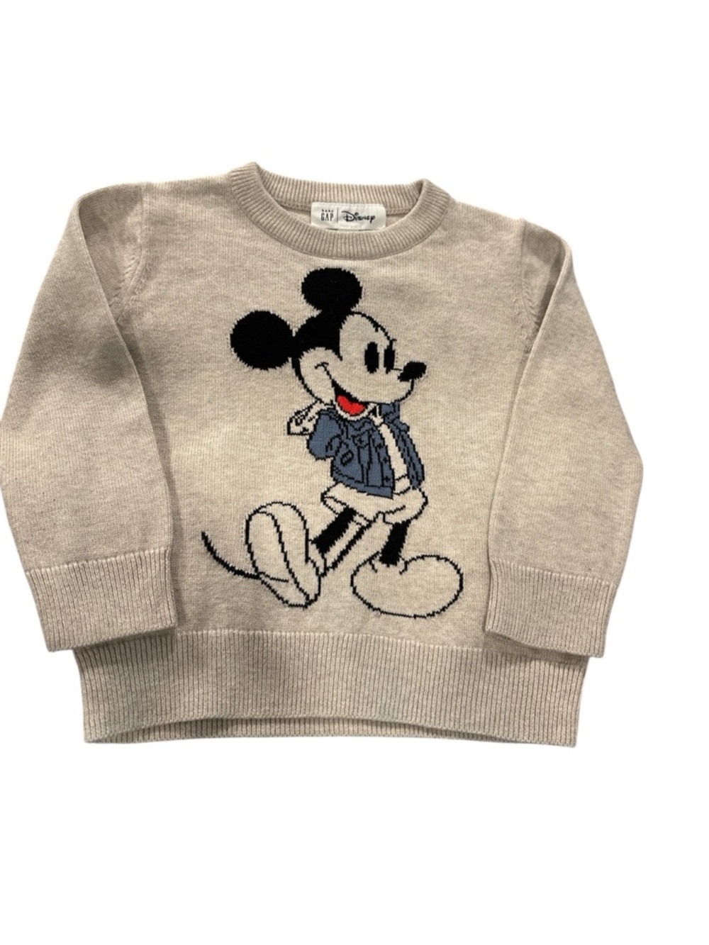 GAP Toddler Boy Size 2 Beige Crewneck Sweater with Mickey Graphic